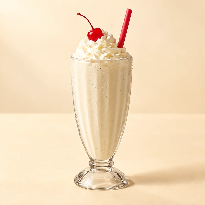 A thick vanilla shake topped with whipped cream.