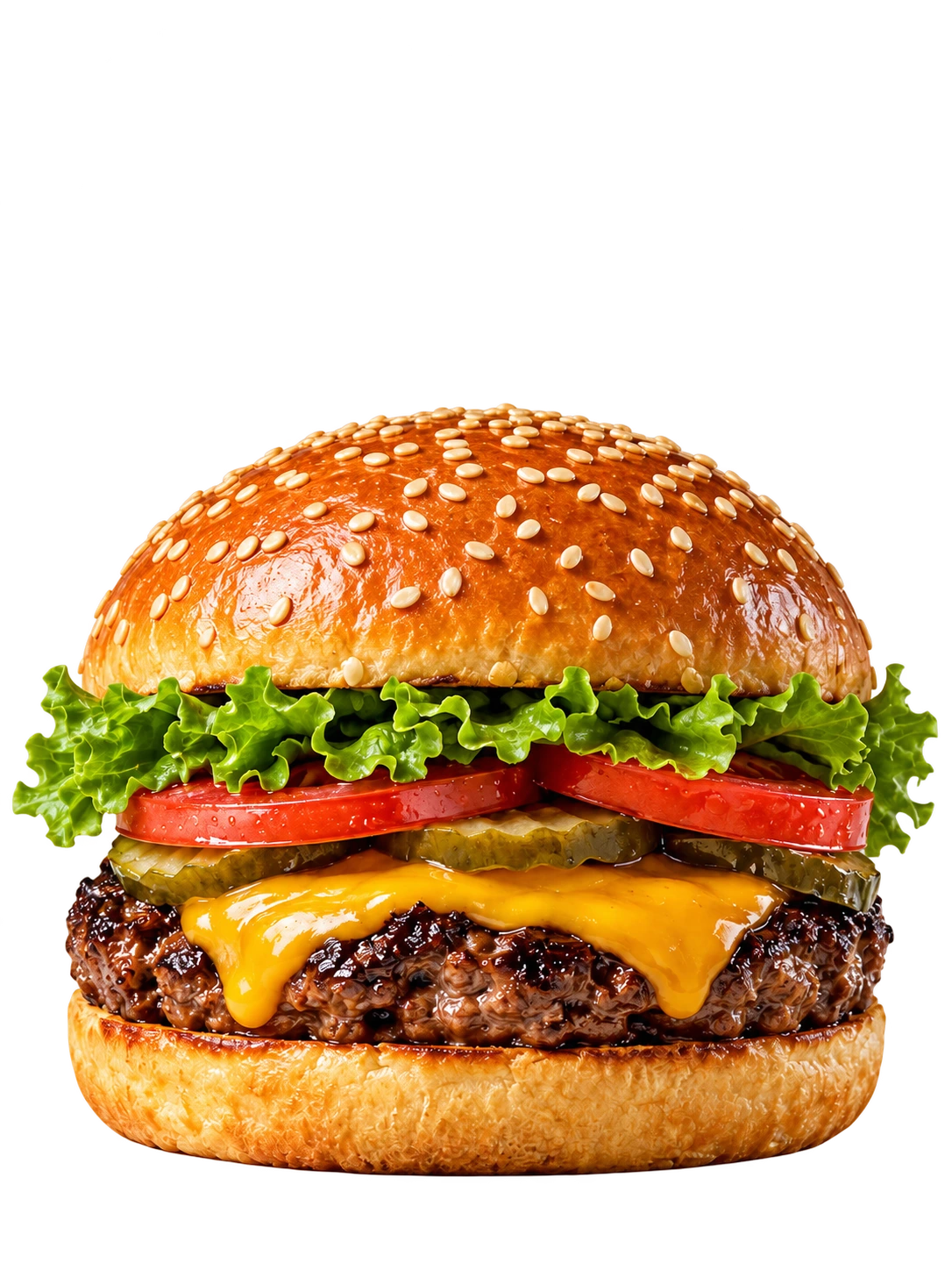 Ember Burger with lettuce, tomato, cheese, and a seared patty.